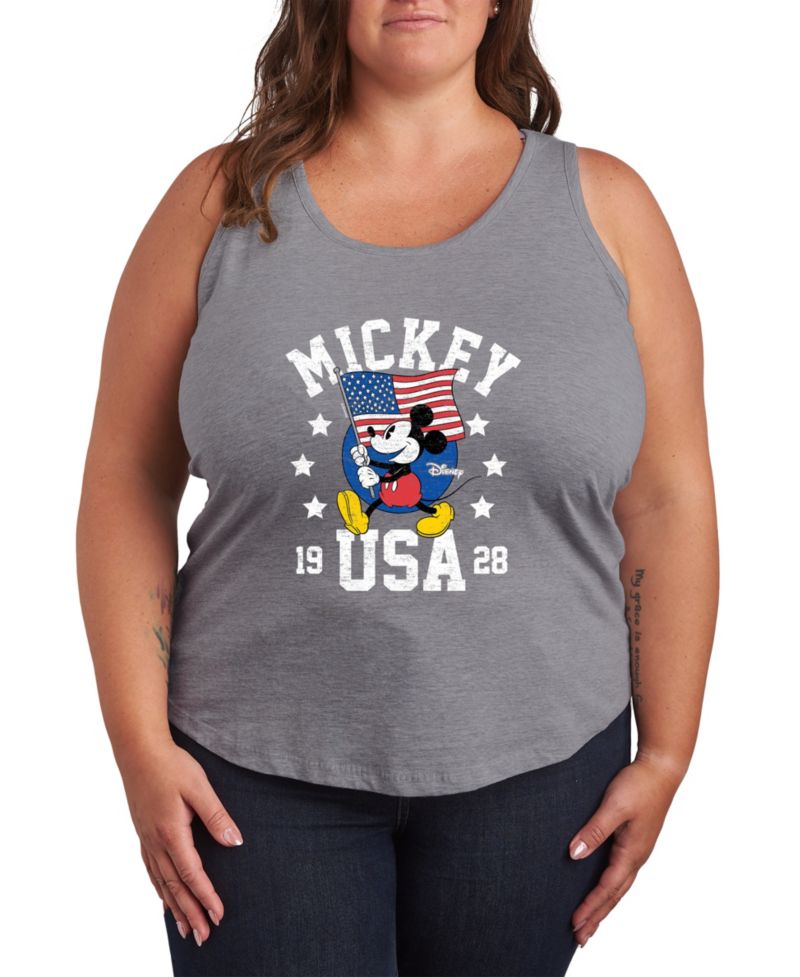 Plus Size Disney Mickey Waving Flag USA Racerback Graphic Tank Top