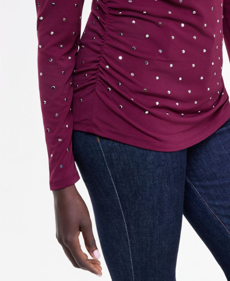 Women's Mock Neck Embellished Top