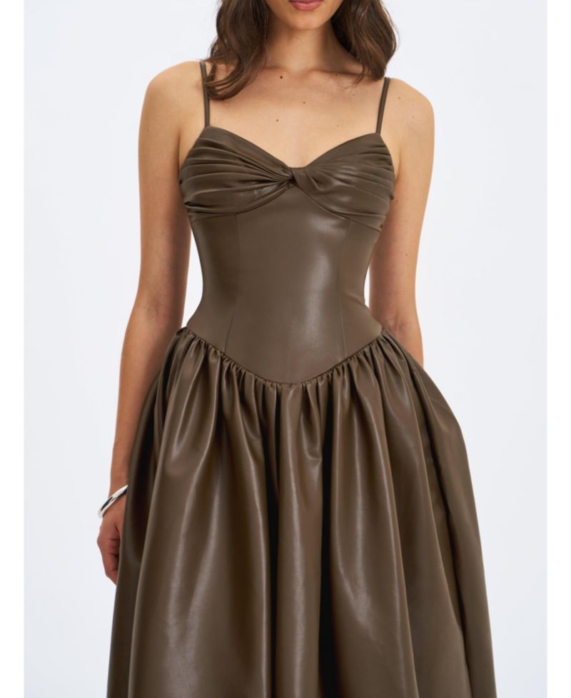 Women's Parisia Cocoa Faux Leather Drop Waist Maxi Dress