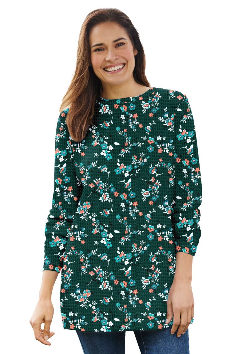 Plus Size Within Long-Sleeve Crewneck Soft Waffle Knit Thermal Shirt