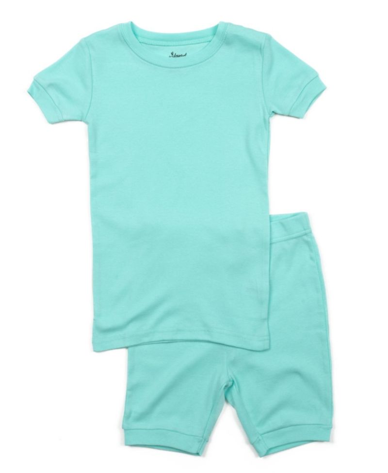 Kids Matching Family Two Piece Cotton Short Sleeve Shirt and Shorts Solid Color Pajamas 6-14
