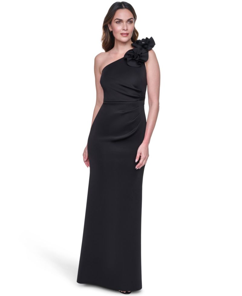 Women's One-Shoulder Floral Applique Ball Gown