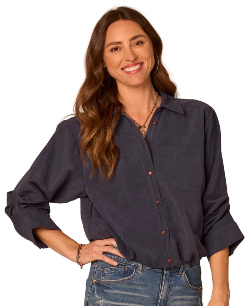 Petite Ruched-Sleeve Bubble-Hem Shirt