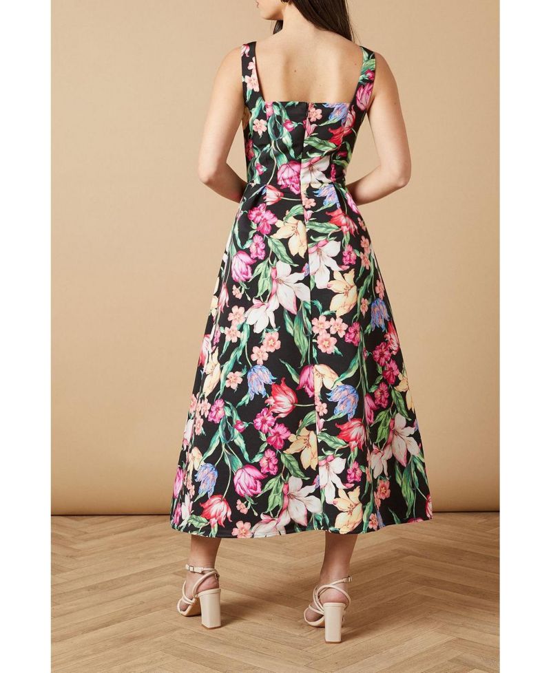 Women's Occasion Floral Strappy Twill Midi Dress