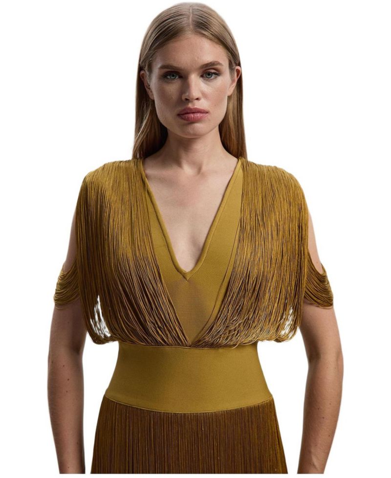 Women's Bandage Knit Fringe Detail Dress