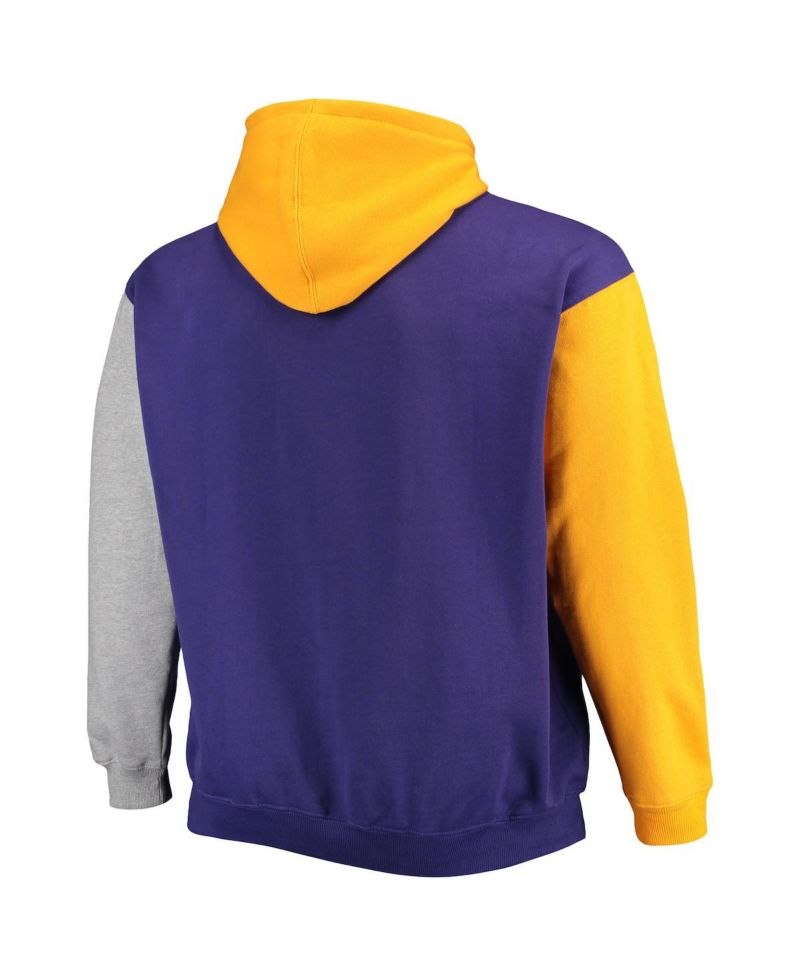 Men's Purple and Gold Los Angeles Lakers Big and Tall Double Contrast Pullover Hoodie