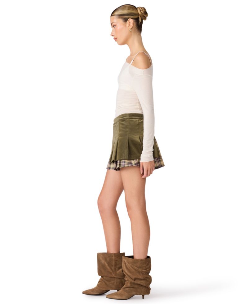 Women's Tory Plaid Pleated Corduroy Skirt