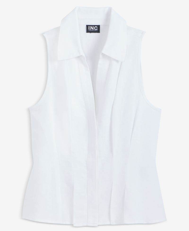 Women's Sleeveless Collared Linen Button-Down Shirt