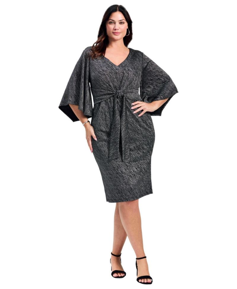 Women's Plus Size Anastasia Metallic Knit Tie Front Dress