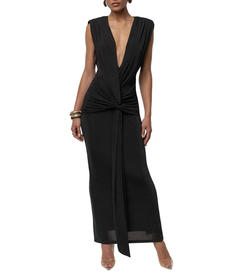 Women's Palma Plunge V-Neck Ruched Sleeveless Maxi Dress