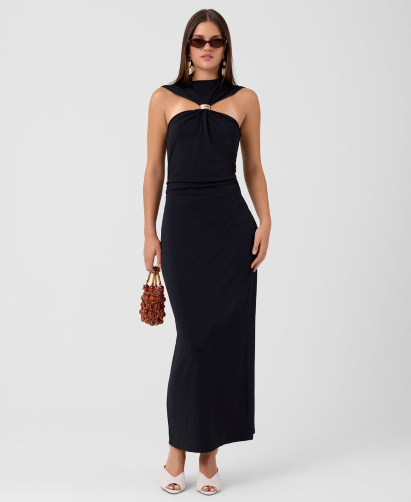 Women's Pricilla Midi Halter Abstract-Print Shoulder-Cutout Dress