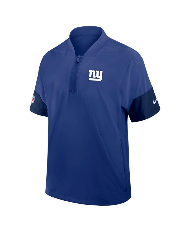 Men's Royal New York Giants Sideline Short Sleeve Quarter-Zip Coach Jacket