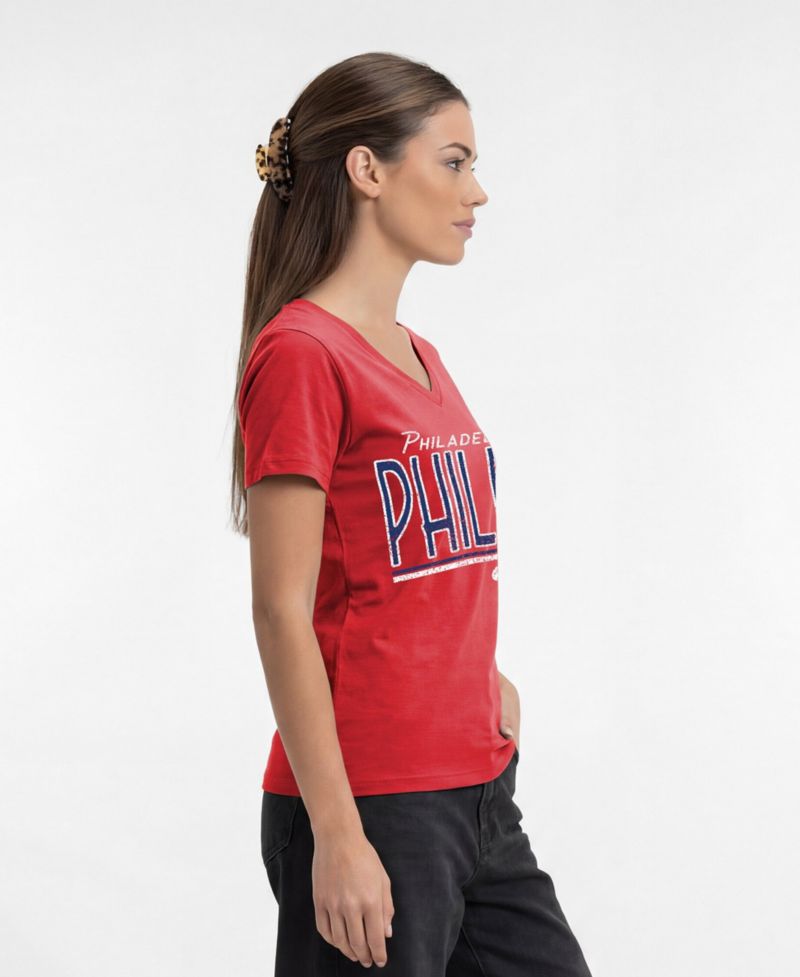 Women's Philadelphia Phillies Core V-Neck Cotton-Polyester Blend T-Shirt