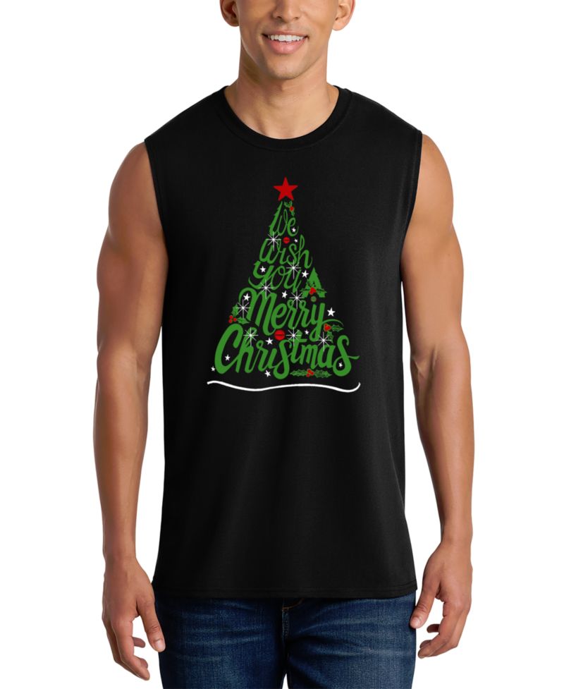 Men's Merry Christmas Tree Script Graphic Tank Top