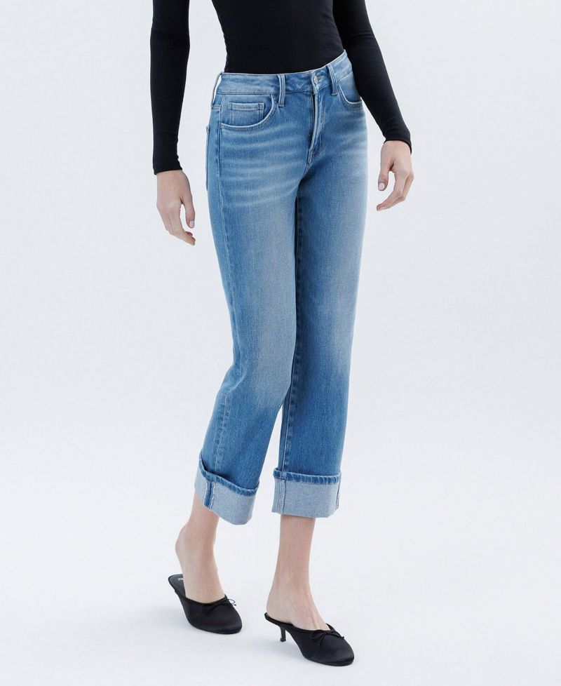 Women's High Rise Cuffed Crop Straight Jeans