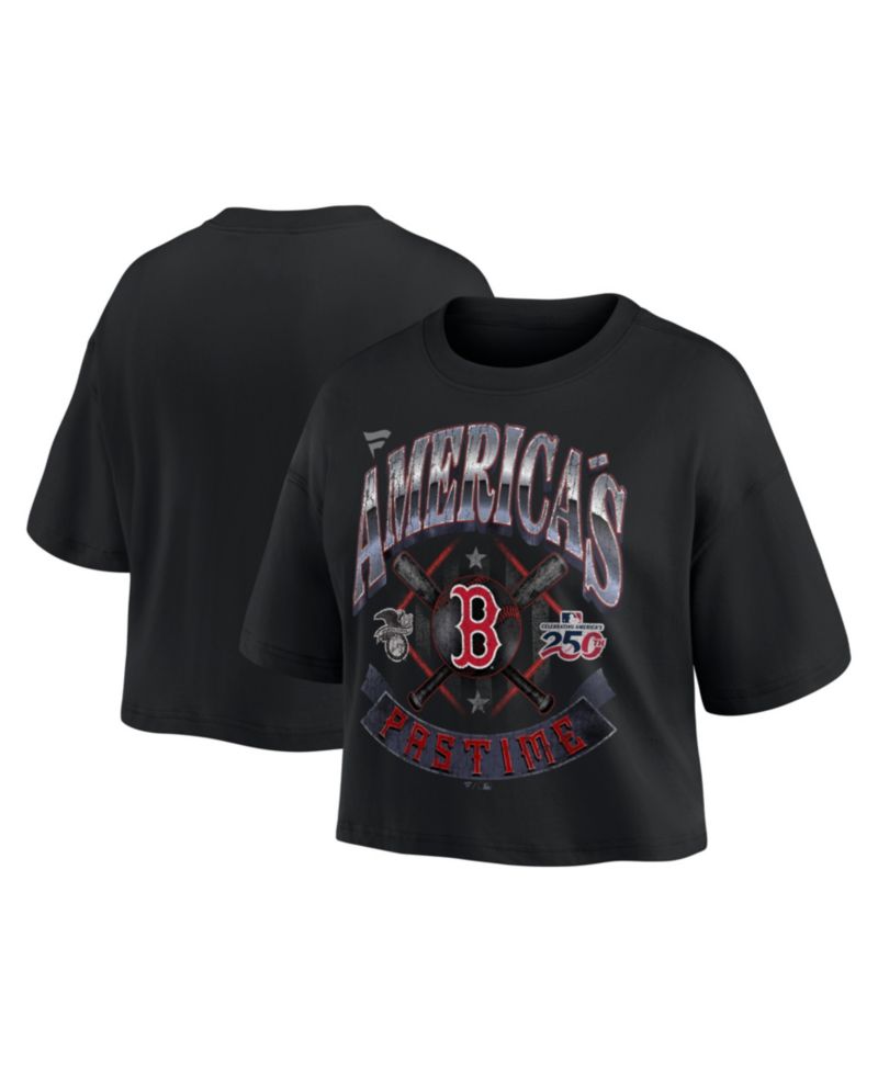 Women's Black Boston Red Sox Americana Crop T-Shirt