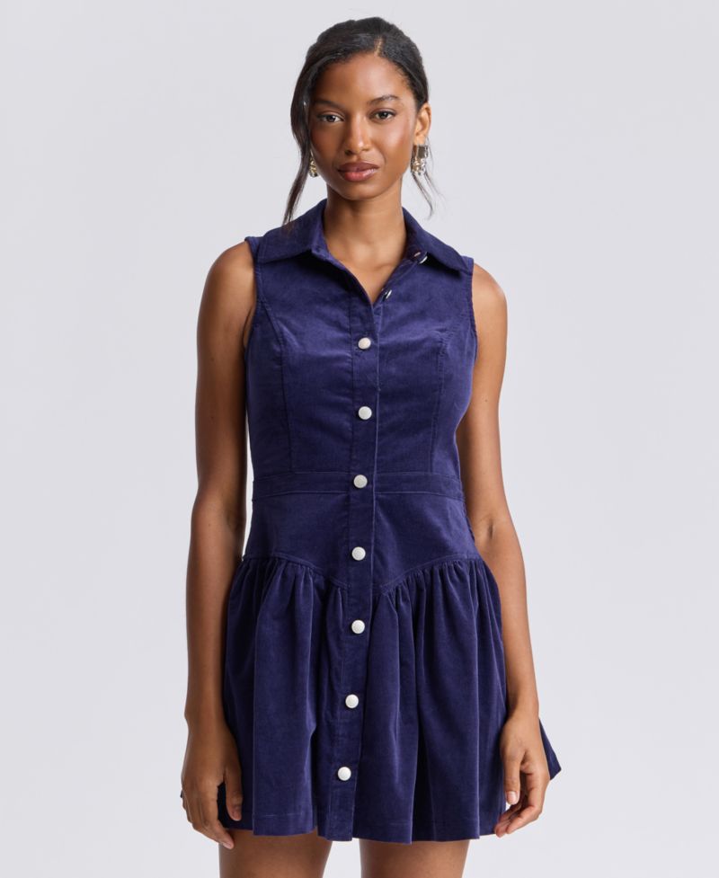 Women's Collared Sleeveless Corduroy Mini Dress