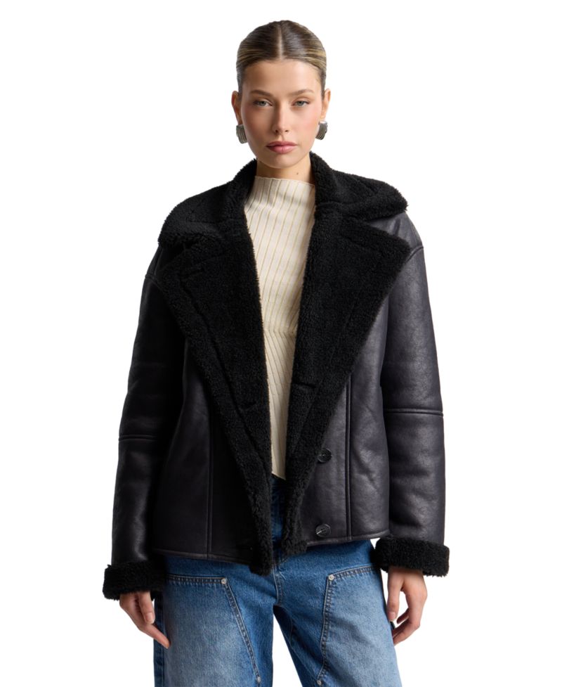 Women's Collared Faux Shearling Coat