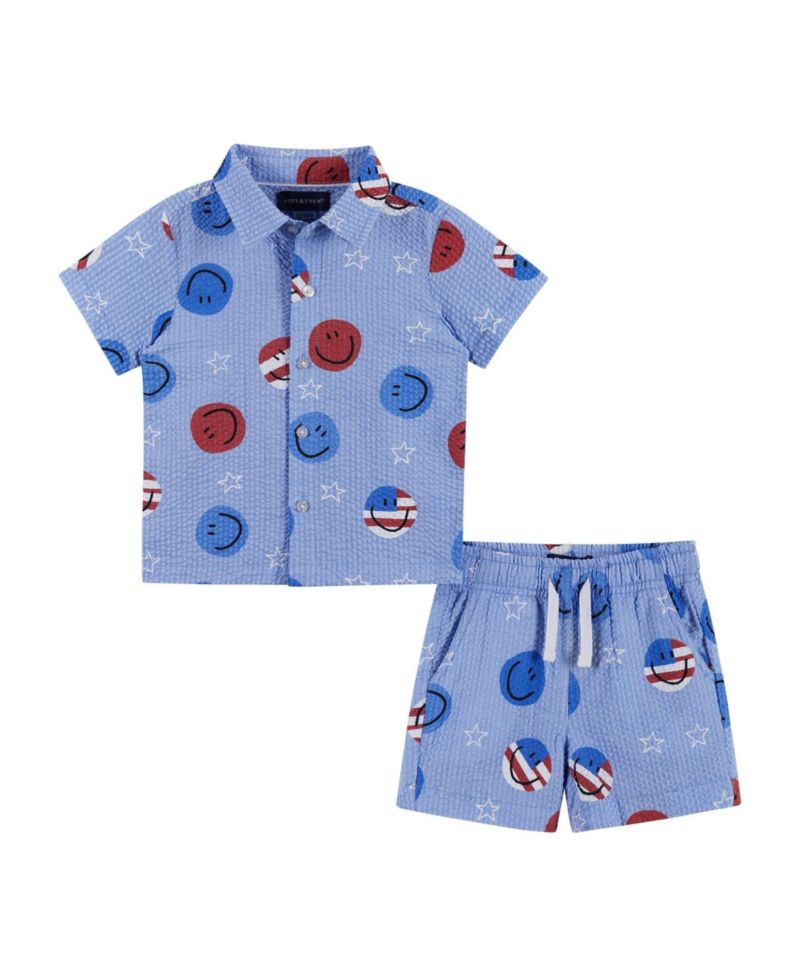Infant Boys Short Sleeve Patriotic Smile Seersucker Set