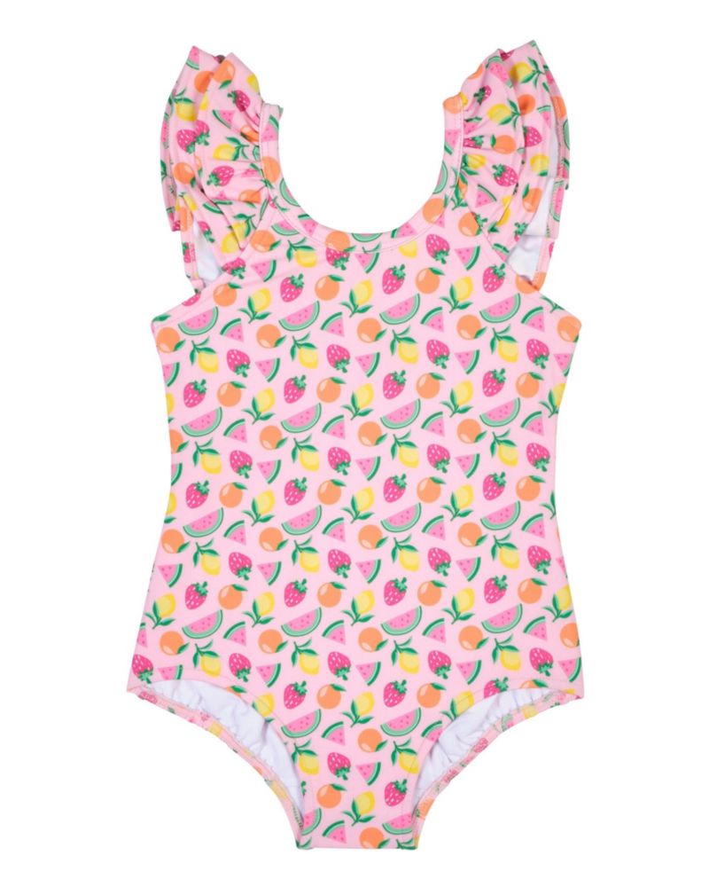 Baby Girl Fruit Print Swimsuit With Ruffles