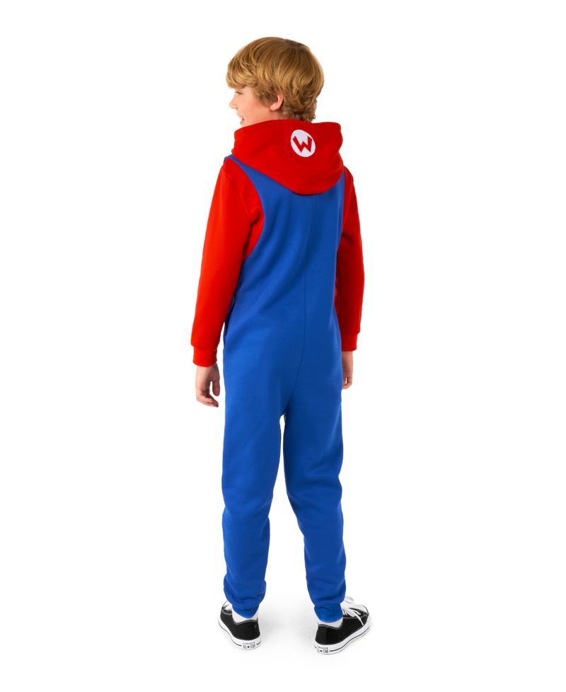 Little and Big Boys Mario Zip Up Onesie Outfit