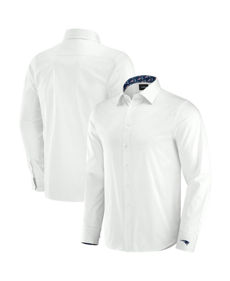 Men's White New England Patriots Man-In-Motion Long Sleeve Button-Up Dress Shirt
