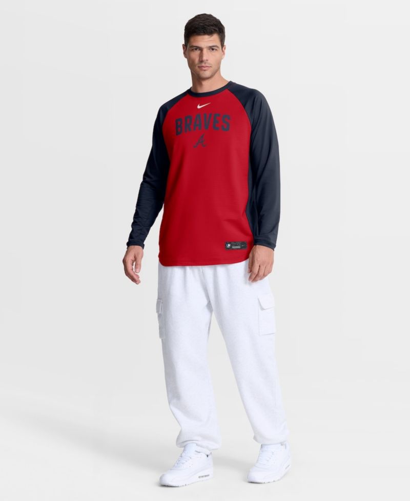 Men's Red Atlanta Braves Authentic Collection Raglan Dri-FIT Sweatshirt