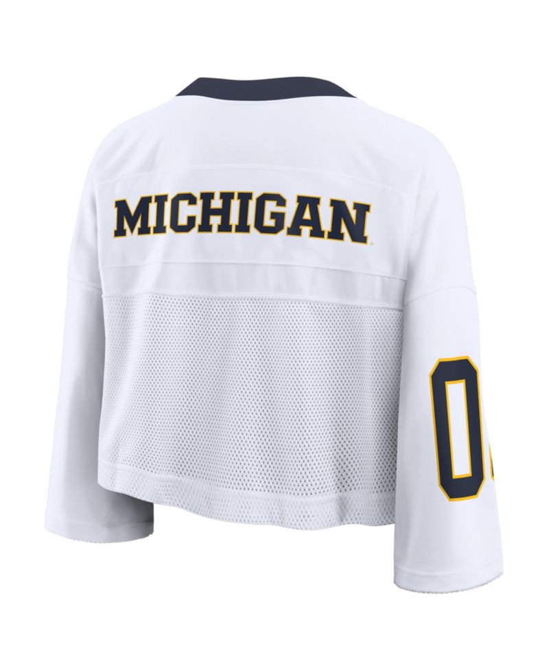 Women's White Michigan Wolverines Oversized Logo Cropped Fashion Jersey