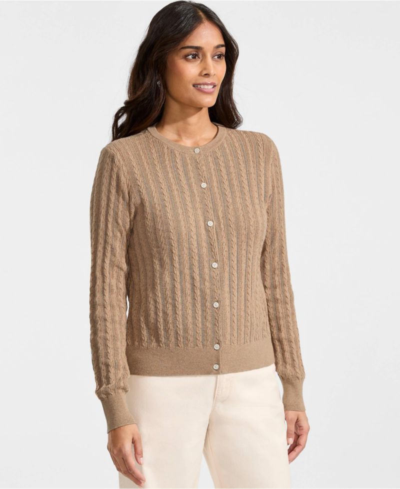 Women's Cotton Pointelle Modern Cardigan Sweater