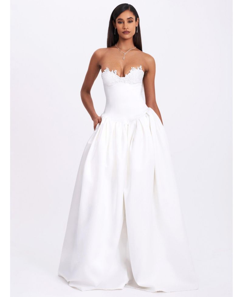 Women's Naila Lace Trim Strapless Drop Waist Wedding Gown