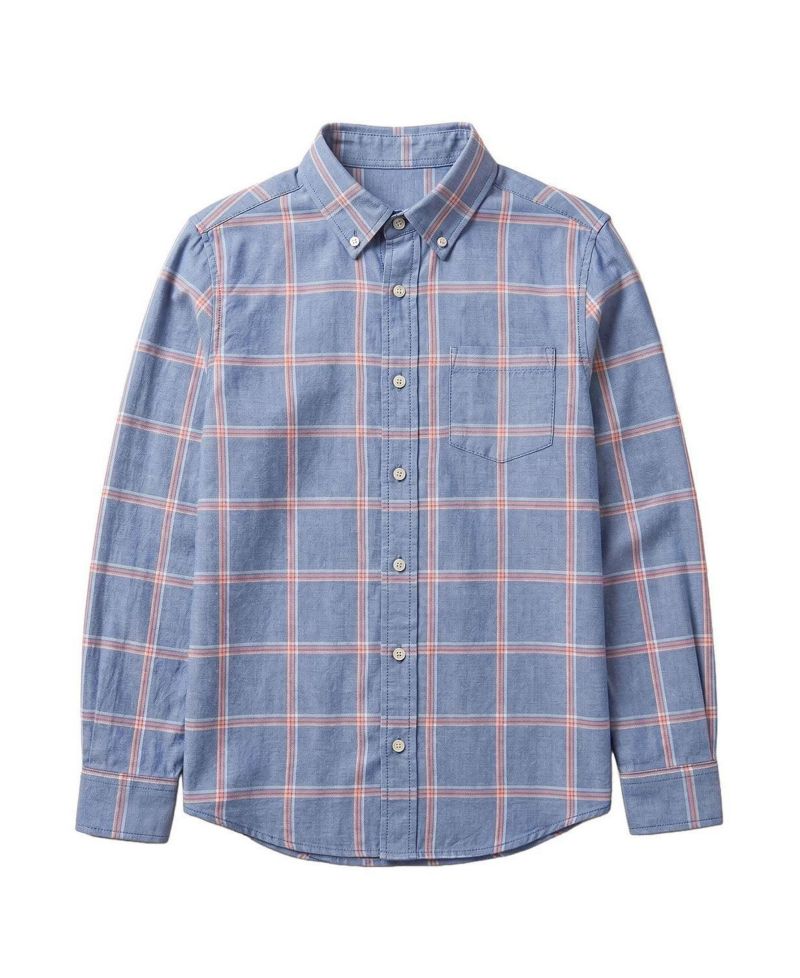 Little and Big Boys' S- XL Organic Long Sleeve Stretch Poplin Shirt