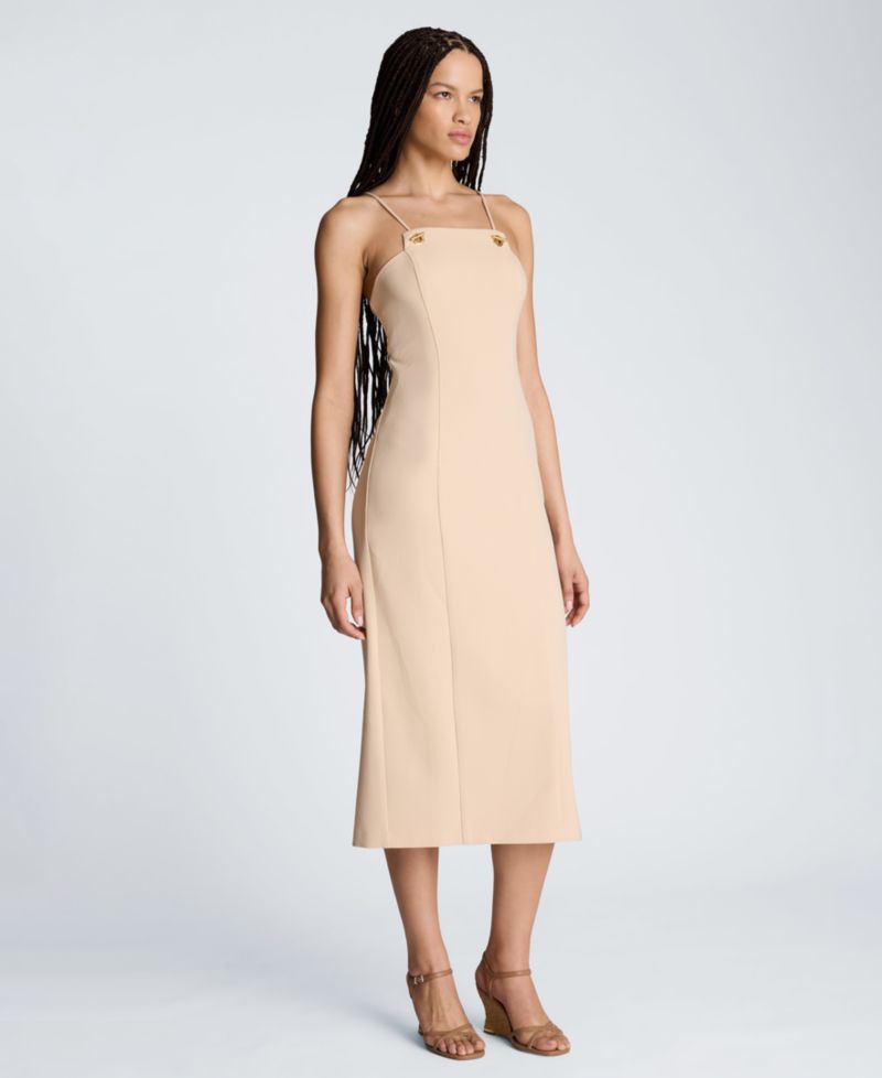 Women's Square Neck Grommet Midi Dress