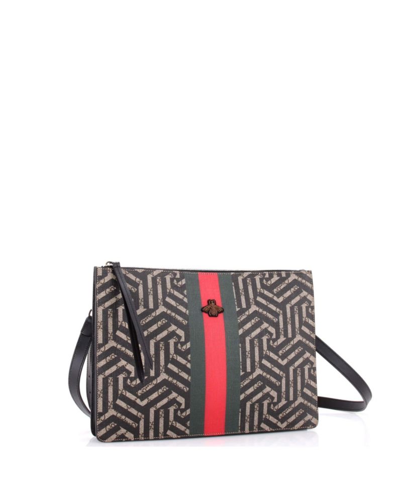 Large Bee Web Zip Messenger Bag Caleido GG Coated Canvas