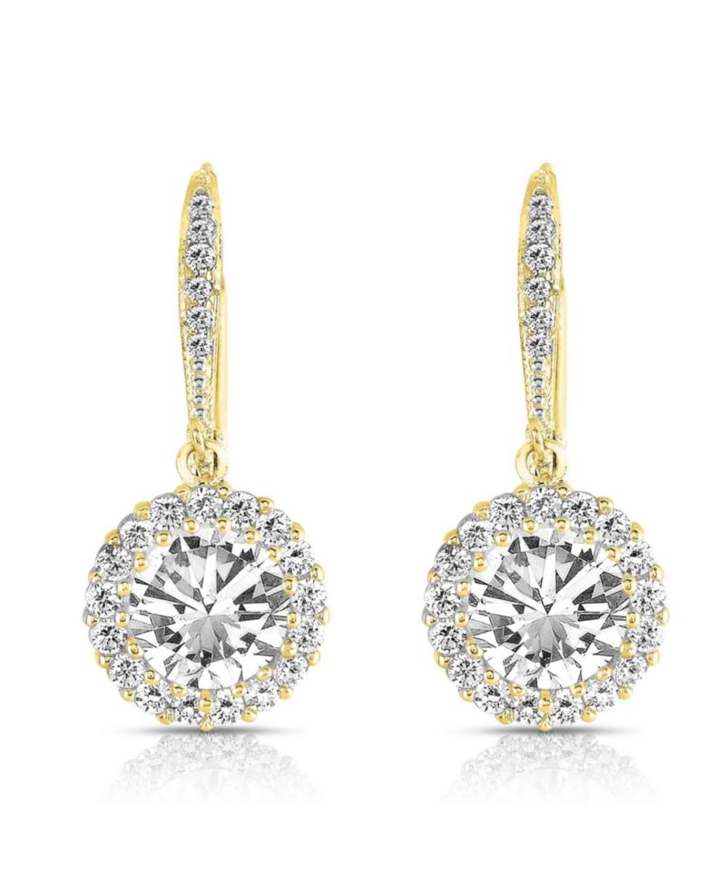 Brilliant Sterling Silver Round CZ Haloed Solitaire Drop Earrings