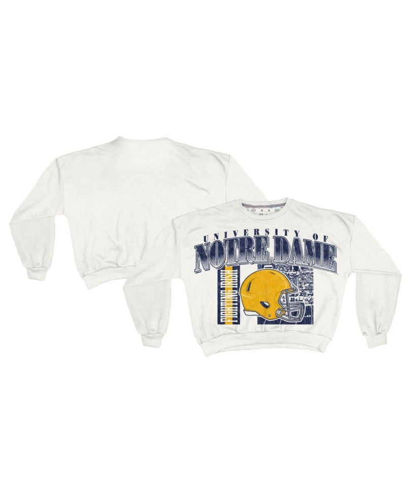 Women's White Notre Dame Fighting Irish Oversized Janice Retro Waist-Length Sweatshirt
