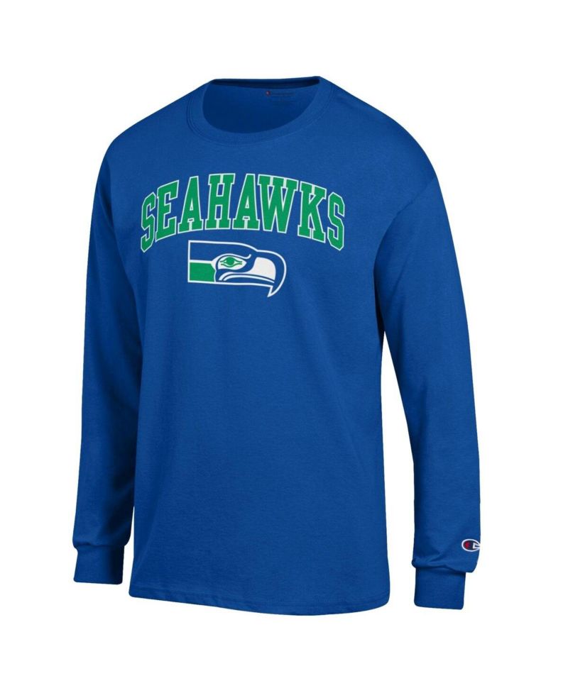 Men's Royal Seattle Seahawks Arch Over Logo Long Sleeve T-Shirt
