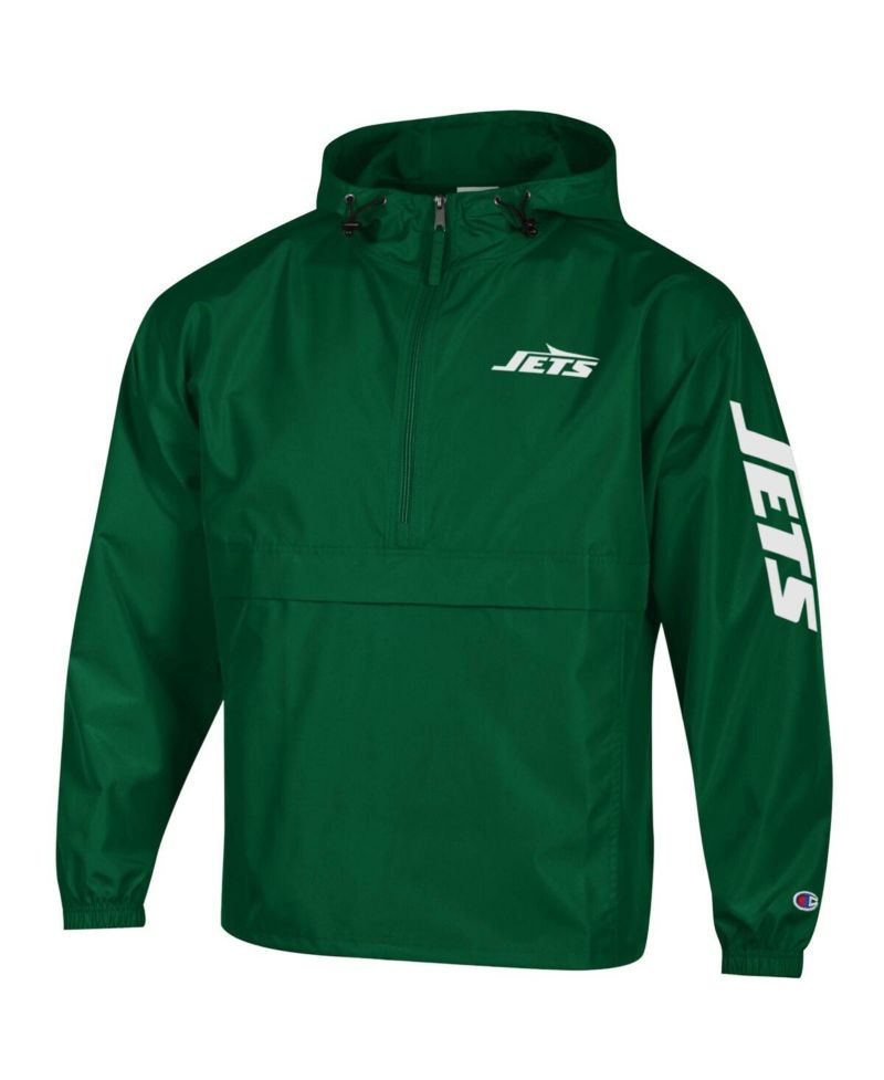 Men's Green New York Jets Packable Windbreaker Half-Zip Jacket