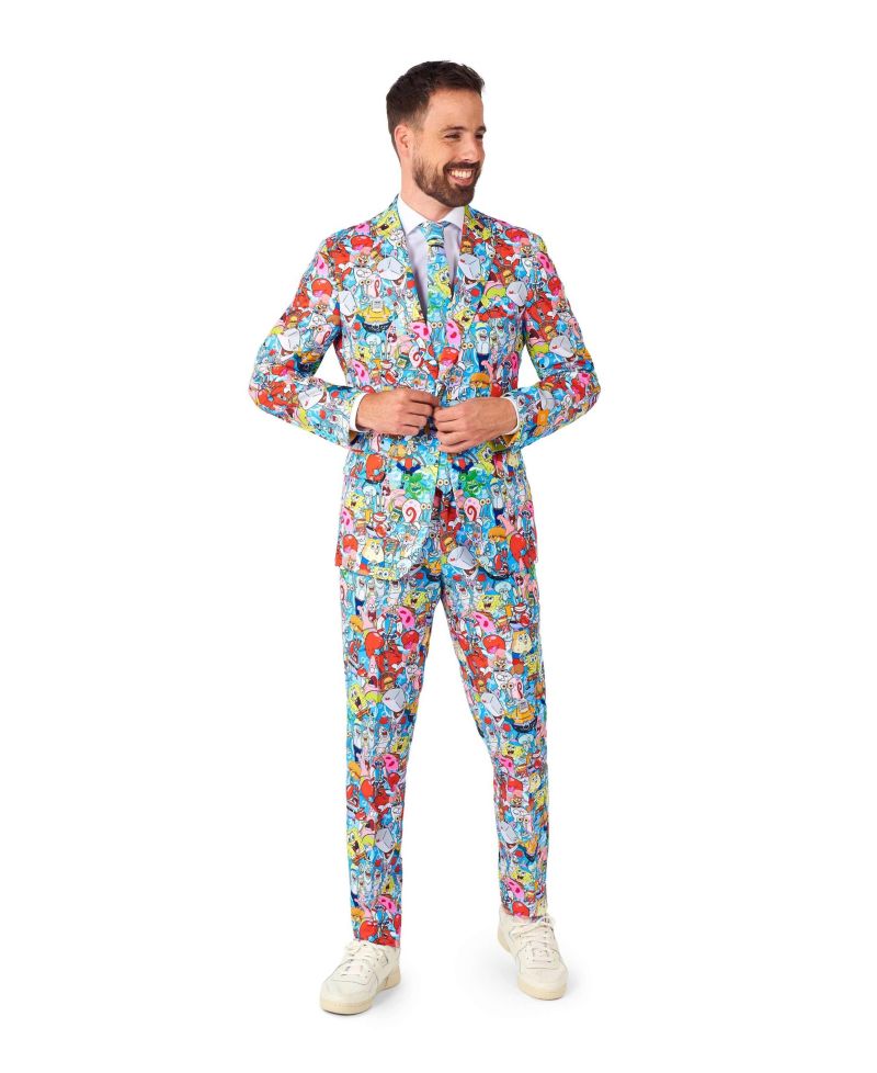 Men's Suit - Official SpongeBob Nickelodeon Clothing - Multicolor - Party Outfit