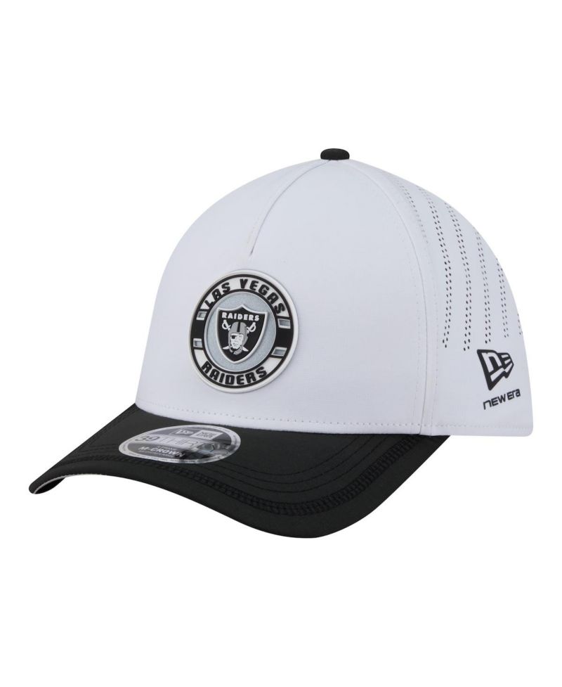 Men's White/Black Las Vegas Raiders Patch 39THIRTY A-Frame M-Crown Perforated Flex Hat