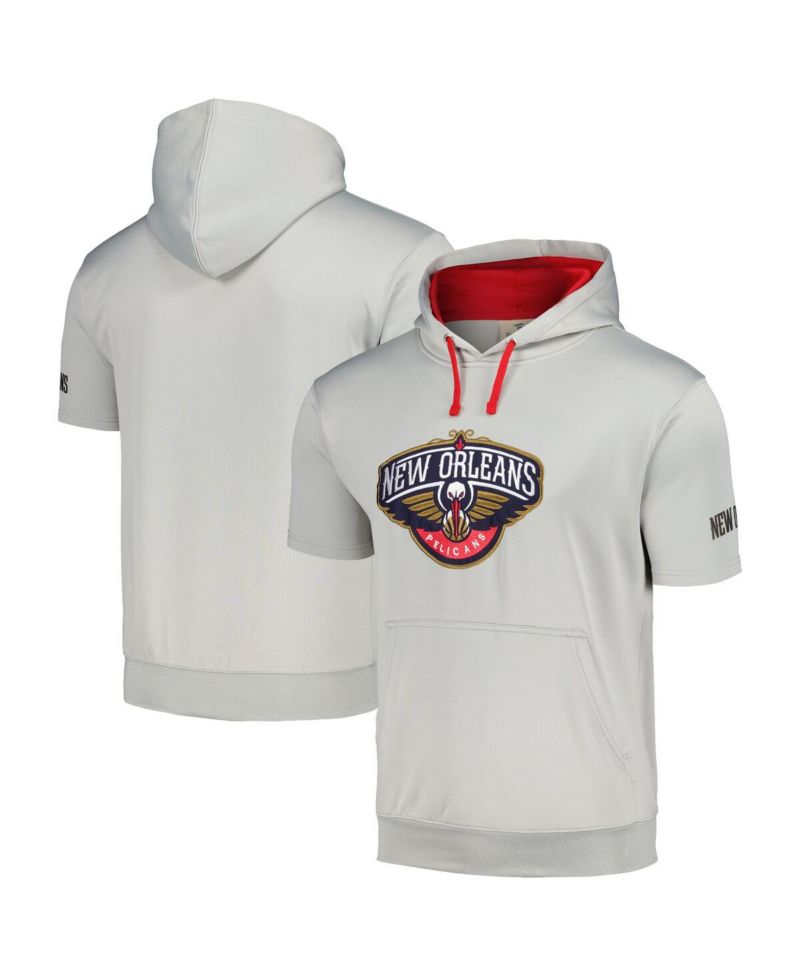 Men's Silver, Red New Orleans Pelicans Short Sleeve Pullover Hoodie