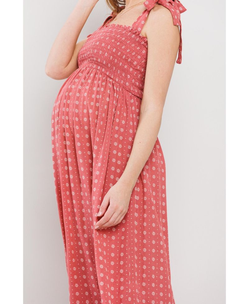 Women's Floral Smocked Sleeveless Midi Dress with Adjustable Straps