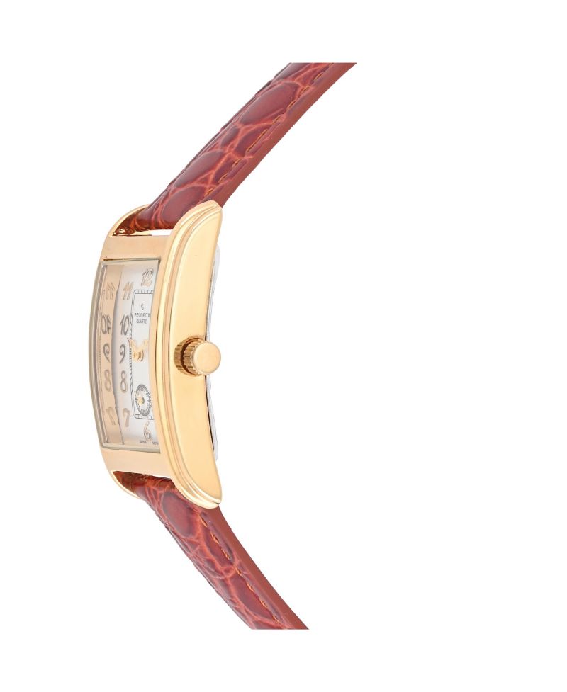 Men's Gold Contour Case Remote Sweep Watch with Brown Leather Band
