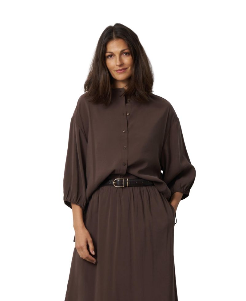 Women's 3/4 Balloon-Sleeve Band Collar Relaxed-Fit Blouse