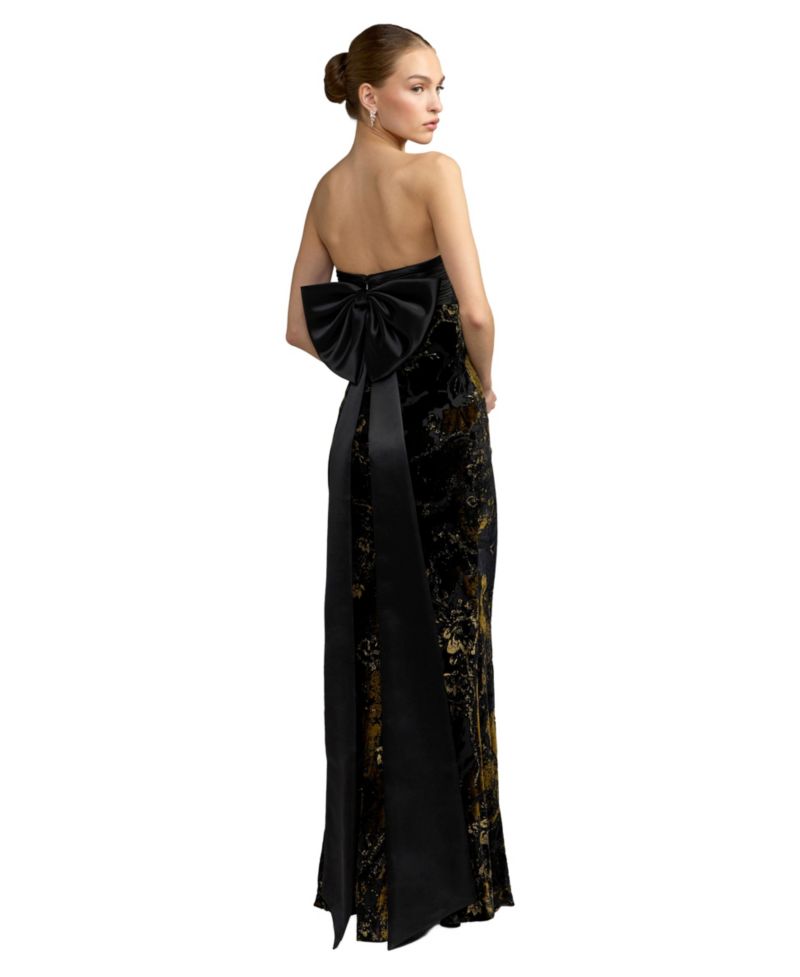 Women's Strapless Floral Velvet Evening Gown
