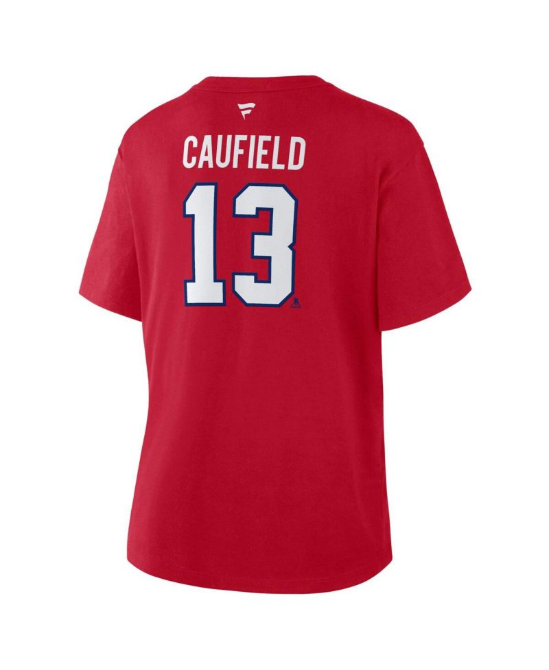 Women's Cole Caufield Red Montreal Canadiens Authentic Stack Name & Number T-Shirt