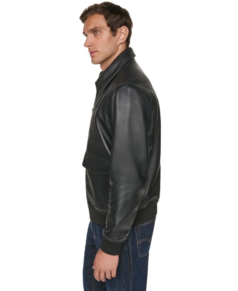 Men's Textured Genuine Leather Bomber Jacket