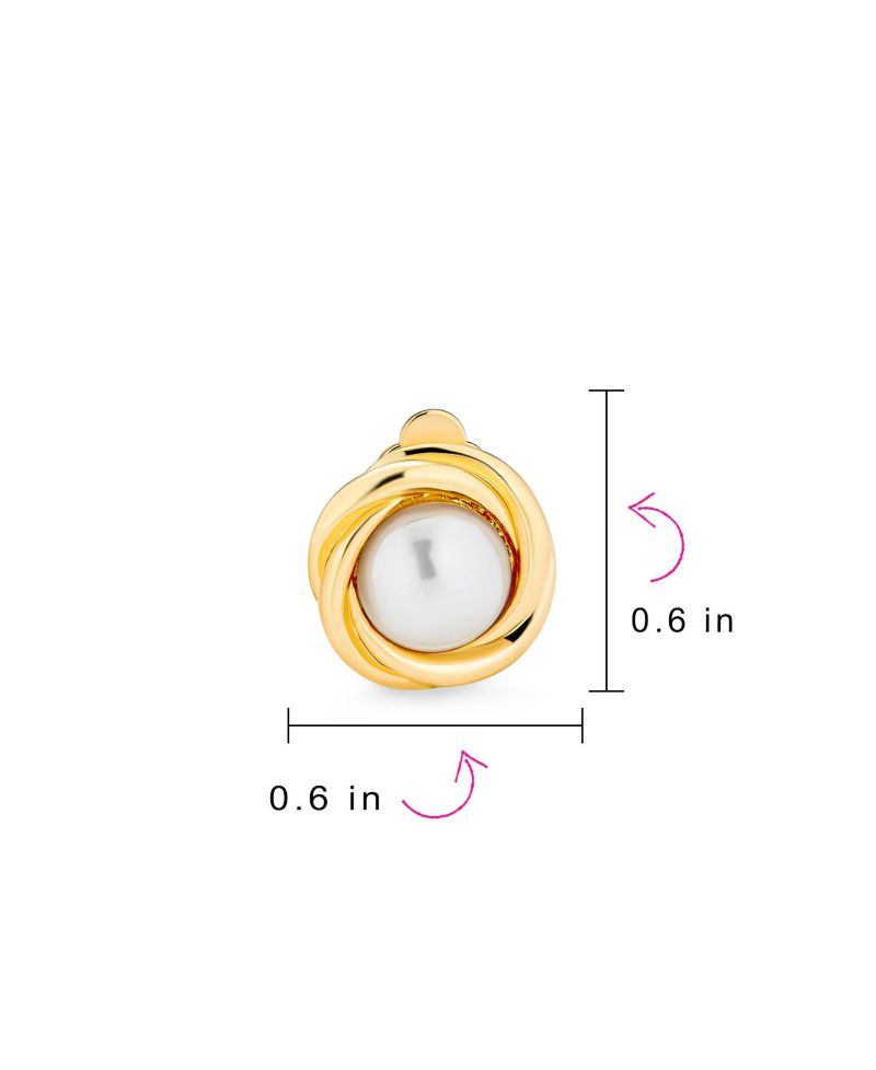 Classic Faux White Pearl Clip On Earrings Cable Bezel Set Gold Plated