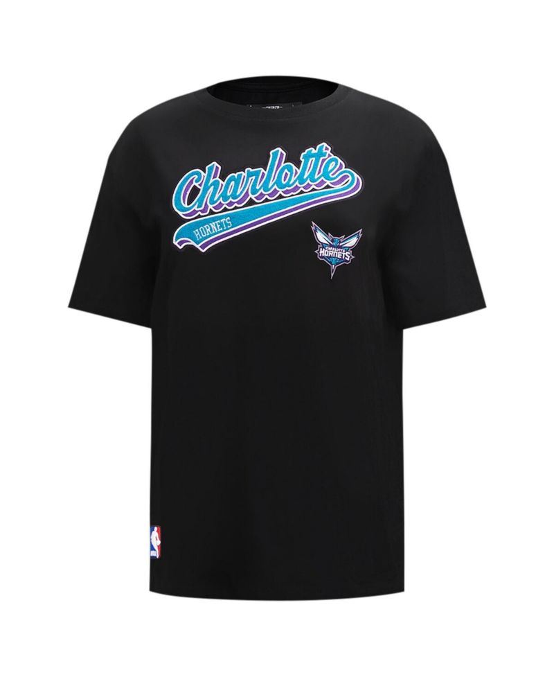 Women's Black Charlotte Hornets Script Boyfriend T-shirt