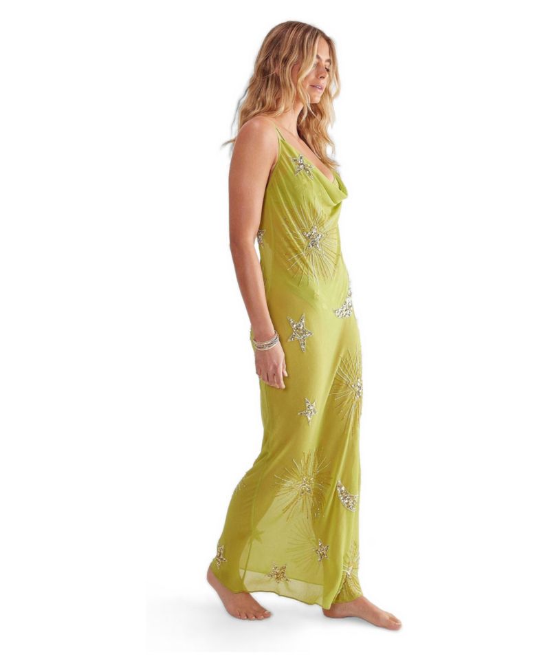 Women's Celestial Cowl Neck Embellished-Sequin Maxi Dress