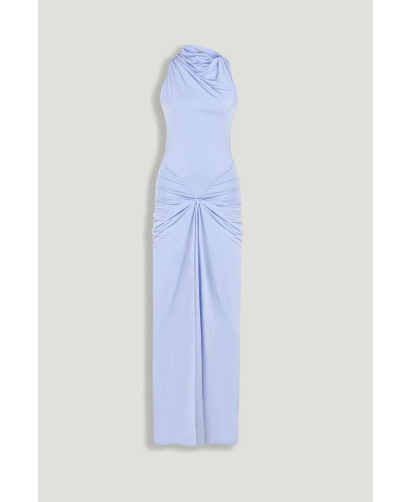 Women's Draped Halter Neck Ruched Maxi Dress